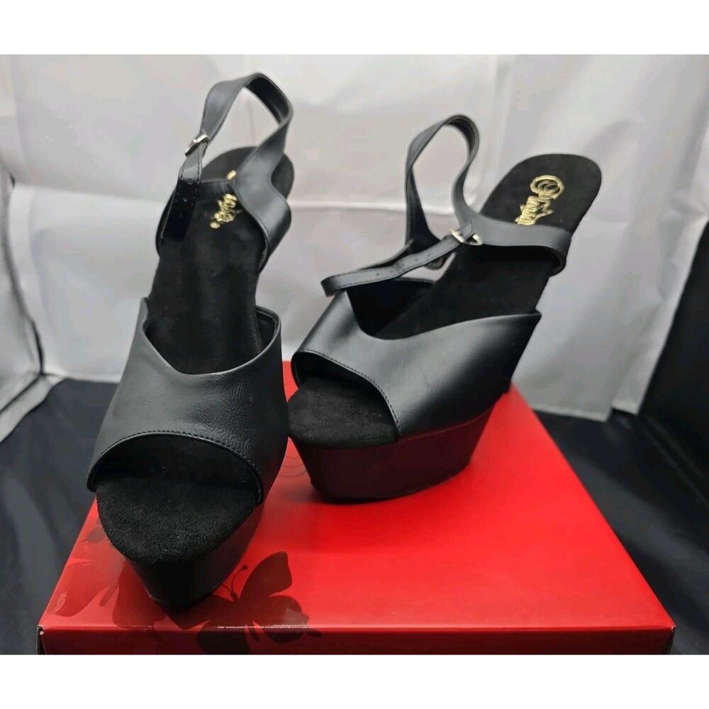 Pleaser Kiss 209 Black Thick Strap Stiletto Heels Size 14M